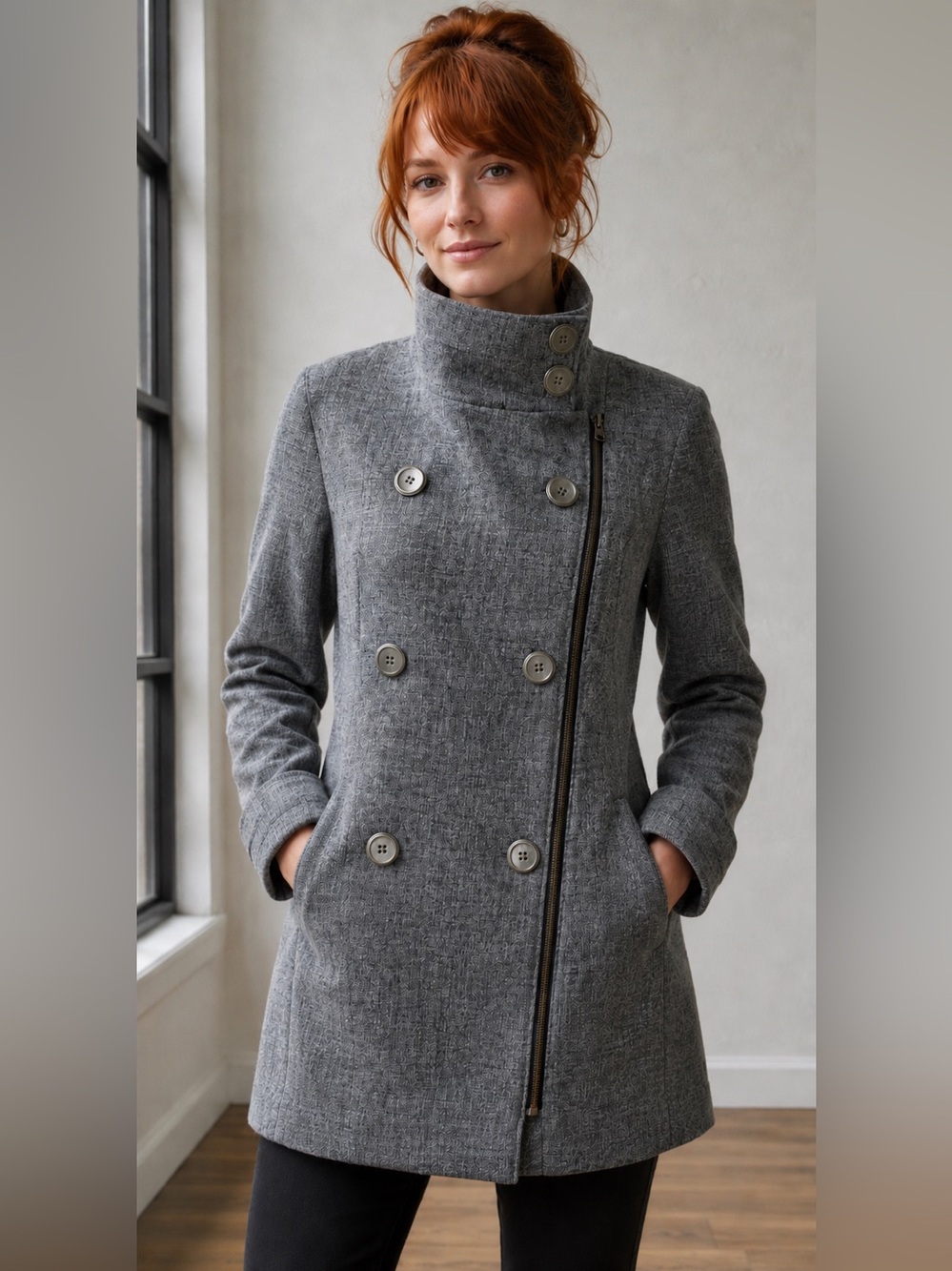 prAna Sutherland Heather Gray Softshell Funnel Neck Asym Zip Jacket Size S